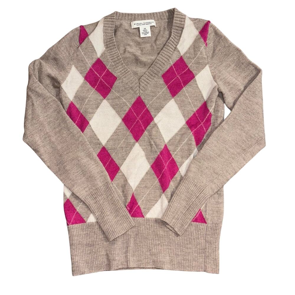 Banana Republic women’s argyle v-neck 100% extra fine merino wool (XS)